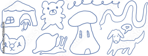 doodle animals set in hand drawn style in vector. Elements for stickers decoration design mail posts postcards poster print invitation