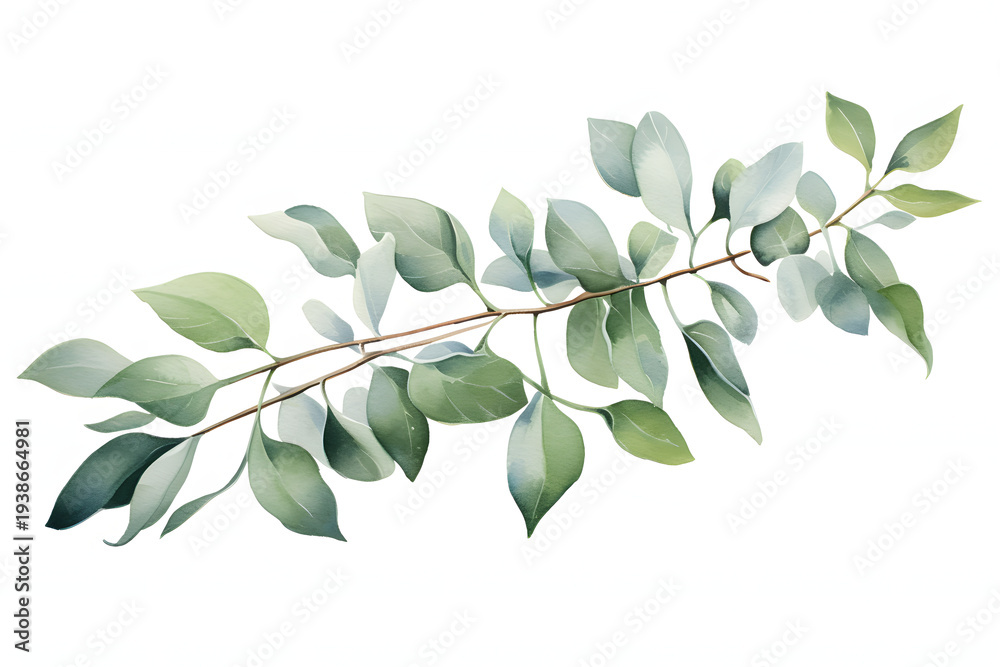 Obraz premium Fresh olive branch with green leaves and a bud isolated on a white background captures the natural foliage and spring freshness of a garden tree twig
