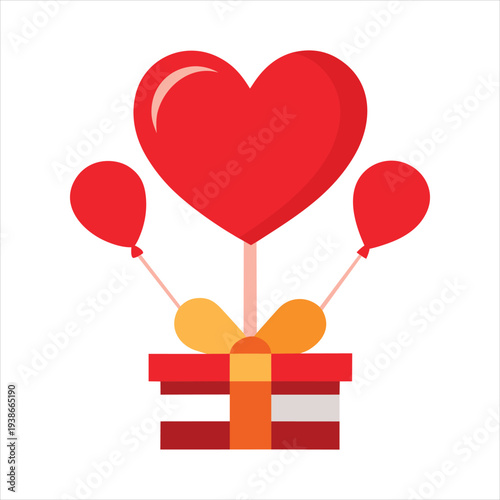 Heart Gift Balloon Greeting Card Vector Illustration