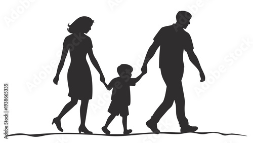 Happy family walking together hand in hand in unity