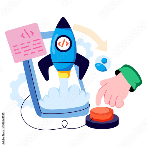 A flat design illustration of mobile app launch 