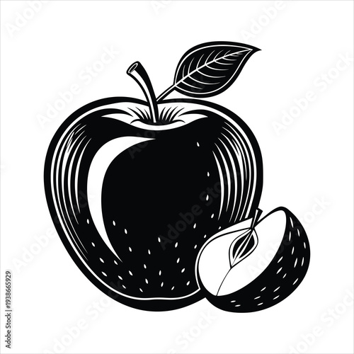 Fresh Apple Whole Half Slice Fruit Vector Graphic