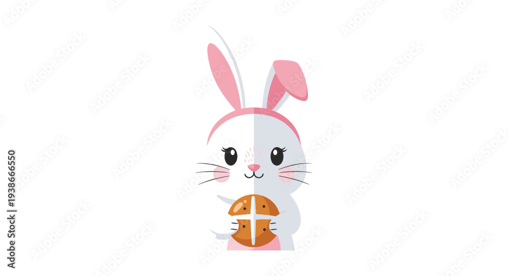Obraz premium Adorable Easter Bunny Holding Egg Illustration.