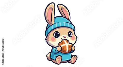 Adorable Cartoon Rabbit Eating Cookie.