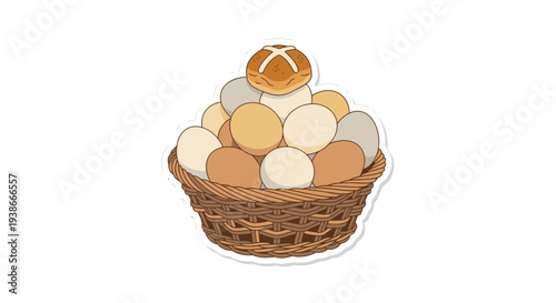 Basket Full of Various Color Eggs.