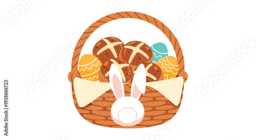 Easter Basket with Eggs and Bread.