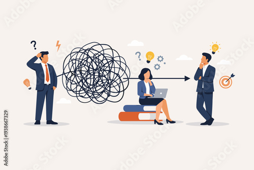 Business People Solving Complicated Problems and Simplifying Complexity with Creative Thinking. Teamwork Concept for Finding Solutions to Difficult Challenges, Strategy, and Achieving Goals.