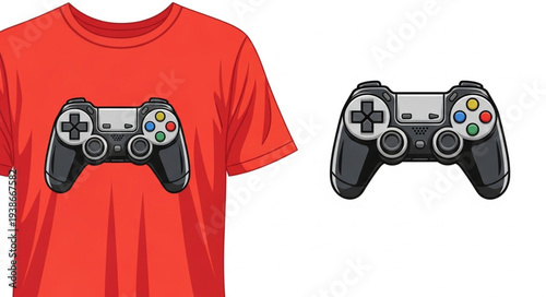Game Controller Printed on Orange T-Shirt.