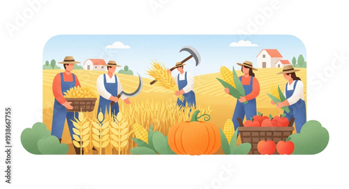 Farmers Harvesting Crops in the Field.