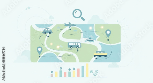 Digital Map with Location Pins and Graphs.