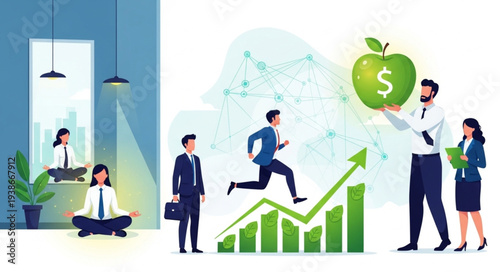 Business Professionals with Green Apple Graph.