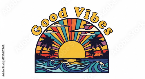 Colorful Good Vibes Illustration with Sun.