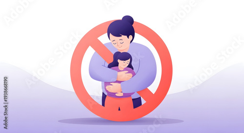 No touching people hugging illustration.