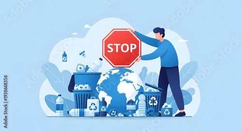 Man holding stop sign pollution control.