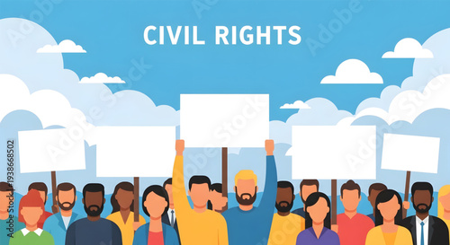 Diverse group holding protest signs peacefully.