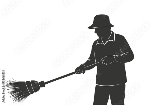 Man sweeping with a broom