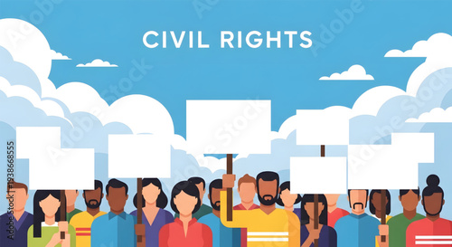 Diverse group of people protesting together.