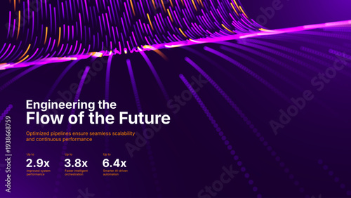 Digital Light Trails Illustrate Data Flow Through Optical Fibers. Dynamic Tech BG for AI, 5G and Big Data Visual Media.