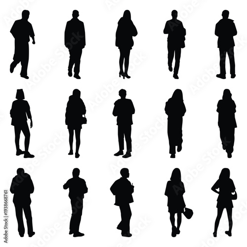 Vector collection set of individual people silhouettes.