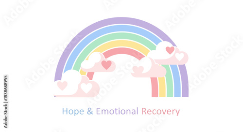 Colorful Rainbow with Clouds and Hearts Symbolizing Hope.