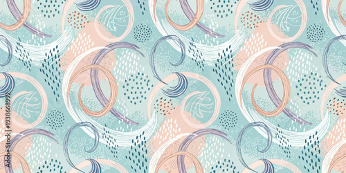 Abstract organic patterns in pastel swirls and dots on light background Vector