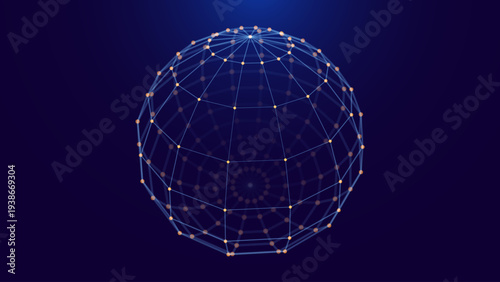 Tech Network Sphere Vector. 3D Wireframe Globe with Linked Lines. Abstract Geometric Background.