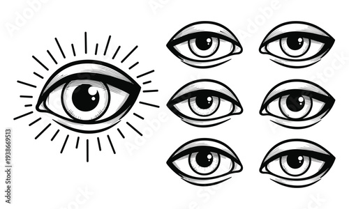 Collection of detailed illustrations of human eyes