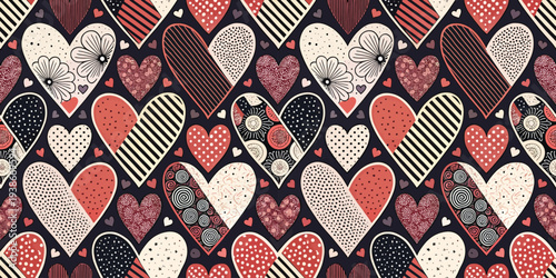 Abstract pattern of intricate hearts in vibrant and monochrome designs Vector