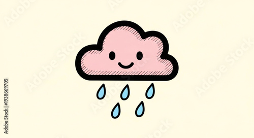 Cartoon Rain Cloud with Smiling Face.