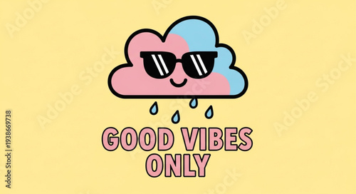 Cartoon Cloud with Sunglasses and Raindrops.