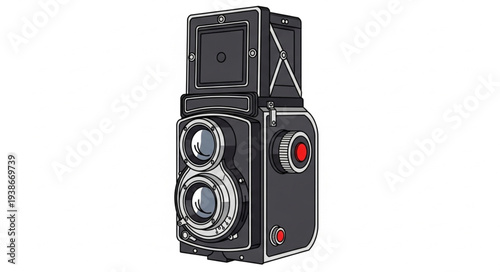 Vintage Twin Lens Reflex Camera Illustration.