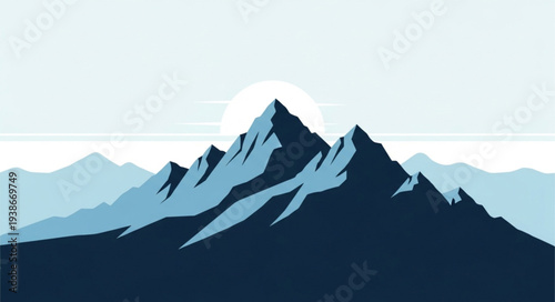 Mountain Peak Silhouette with Snow and Moon.