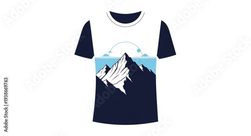 Navy Blue T Shirt with Mountain Design.