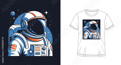 Astronaut Suit Design on White T Shirt.