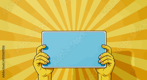 Hands Holding Blank Digital Tablet Device.