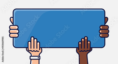 Hands Holding Blue Blank Sign 2.