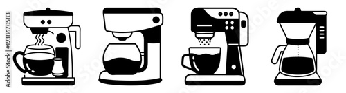 Modern coffee makers set flat design vector illustration scalable icon pack for kitchen appliances