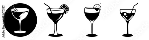 Cocktail glasses set with martini and drink icons flat design vector illustration