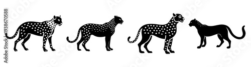 Three cheetahs running wild in savanna flat design vector illustration icon pack