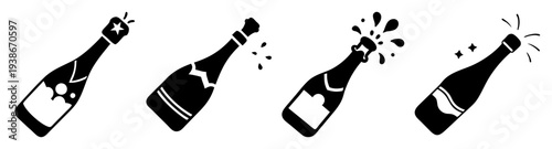 Champagne bottles celebration pop cork vector icon pack flat design scalable illustration