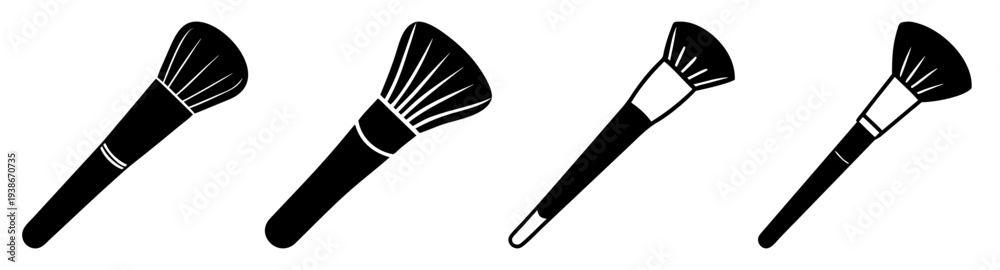 Fototapeta premium Set of four professional makeup brushes flat design vector illustration isolated on white background