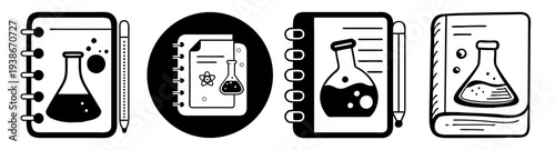 Science lab equipment icons set with beakers and flasks vector illustration flat design
