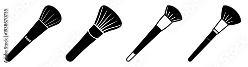 Set of four professional makeup brushes flat design vector illustration isolated on white background