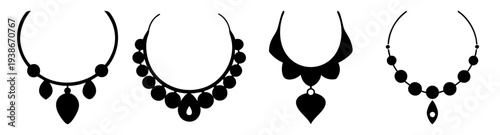 Elegant necklace set with teardrop pendants and beads vector illustration icon pack flat design