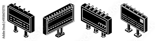 Modern neon billboard advertising sign set flat design vector illustration scalable graphic icons