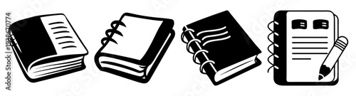 Stack of colorful notebooks and pen flat design vector illustration icon pack for education and office