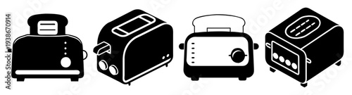 Set of 4 modern kitchen toasters flat design vector illustration scalable graphic icons