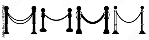 Velvet rope barrier queue line holding hands crowd control flat design vector illustration