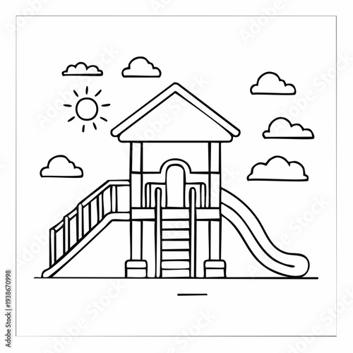 Simple Black and White Playhouse Illustration.