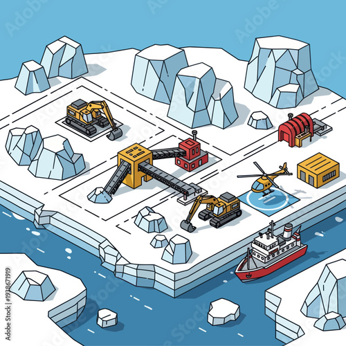 Iceberg Oil Rig Extraction Platform Scene.